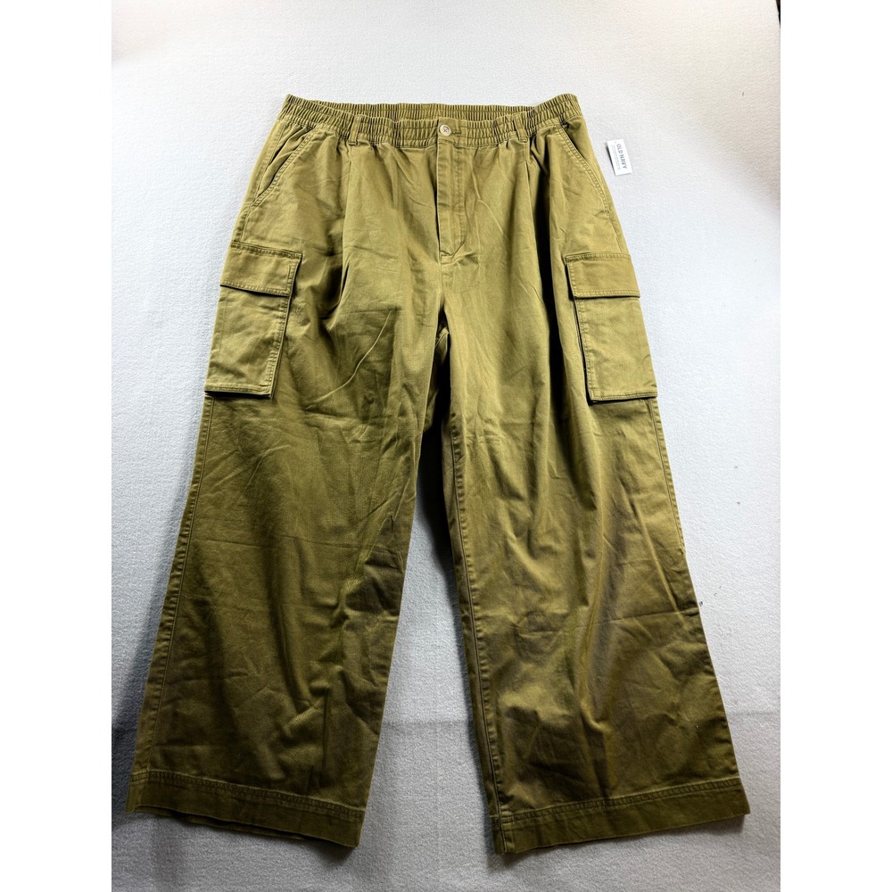 Old Navy Cargo Pants Mens XXL Olive Green Elastic Waist Wide Leg